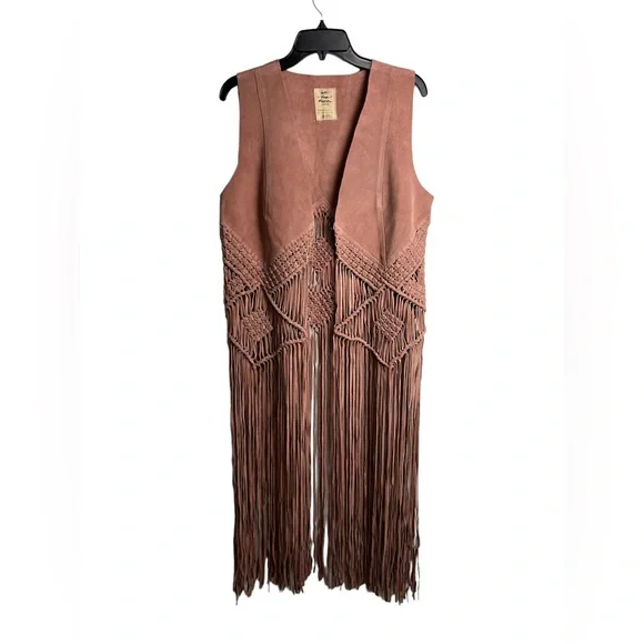 FREE PEOPLE | We the Free Fable Suede Fringe Vest Mauve Large NWOT - Picture 4 of 8